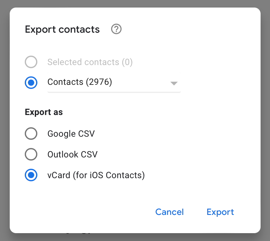 Google Contacts export to vCard option