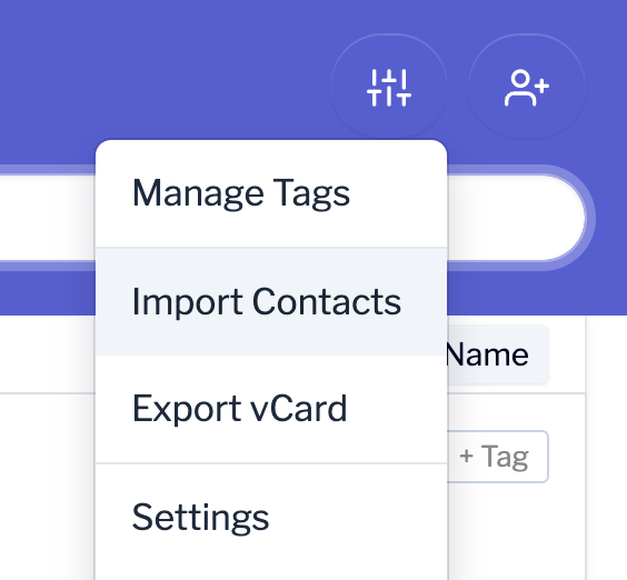 Import Contacts Settings option