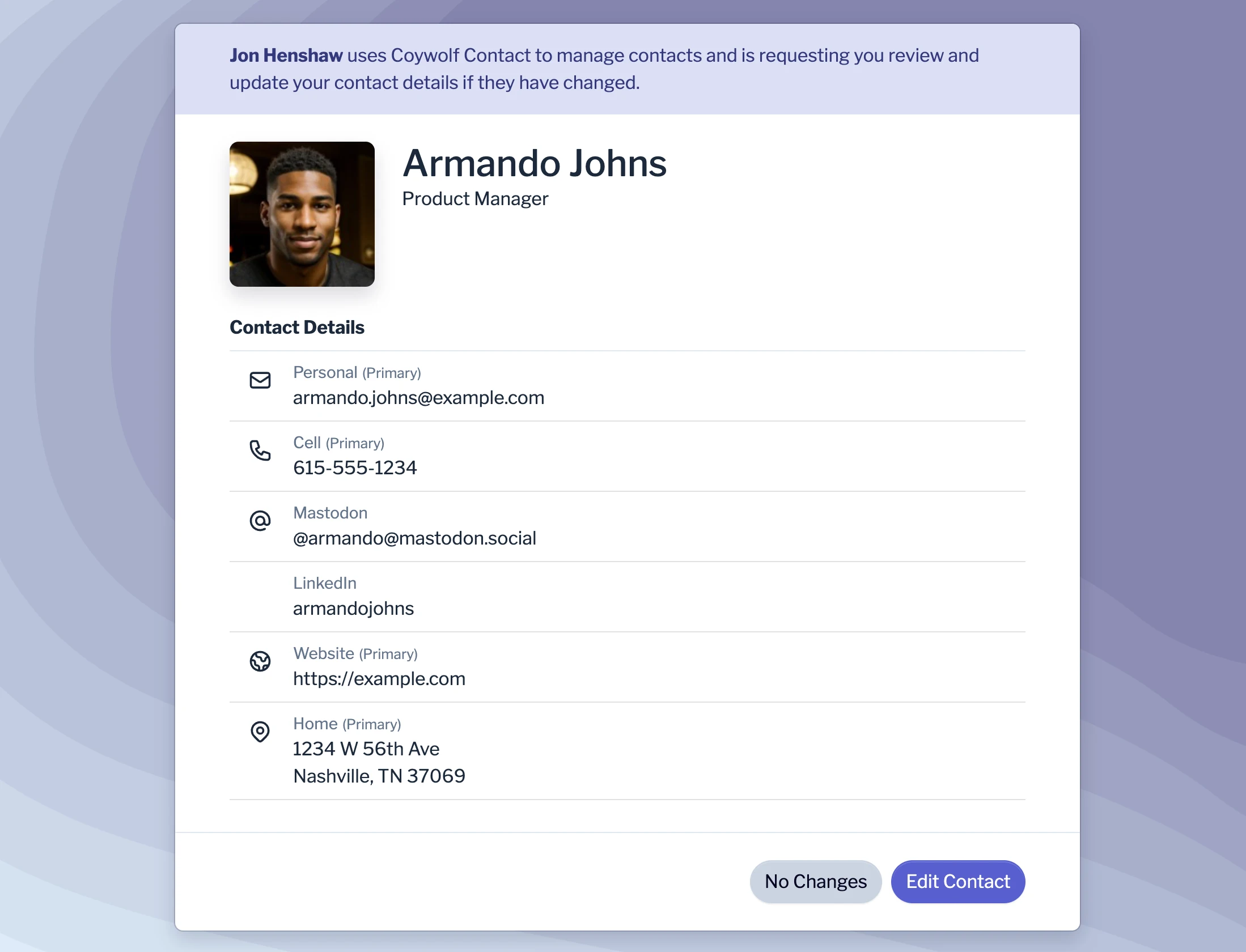 Shared contact with edit option
